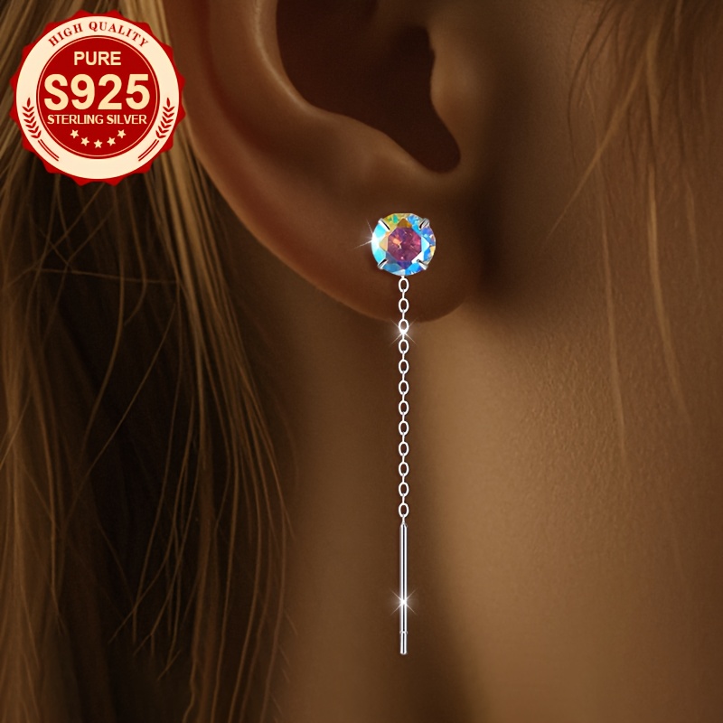 Women's S925 Silver Iridescent Round Synthetic Zirconia Earrings